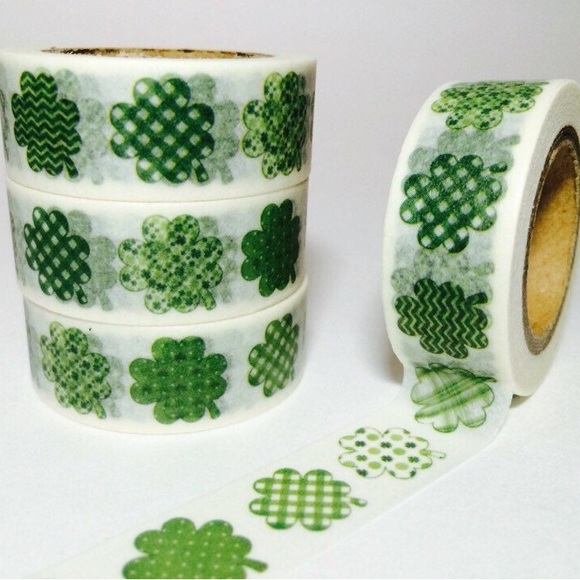 Fun Four Leaf Clovers, St. Patrick's Day, Washi Tape, 1 Roll - Picture 3 of 4